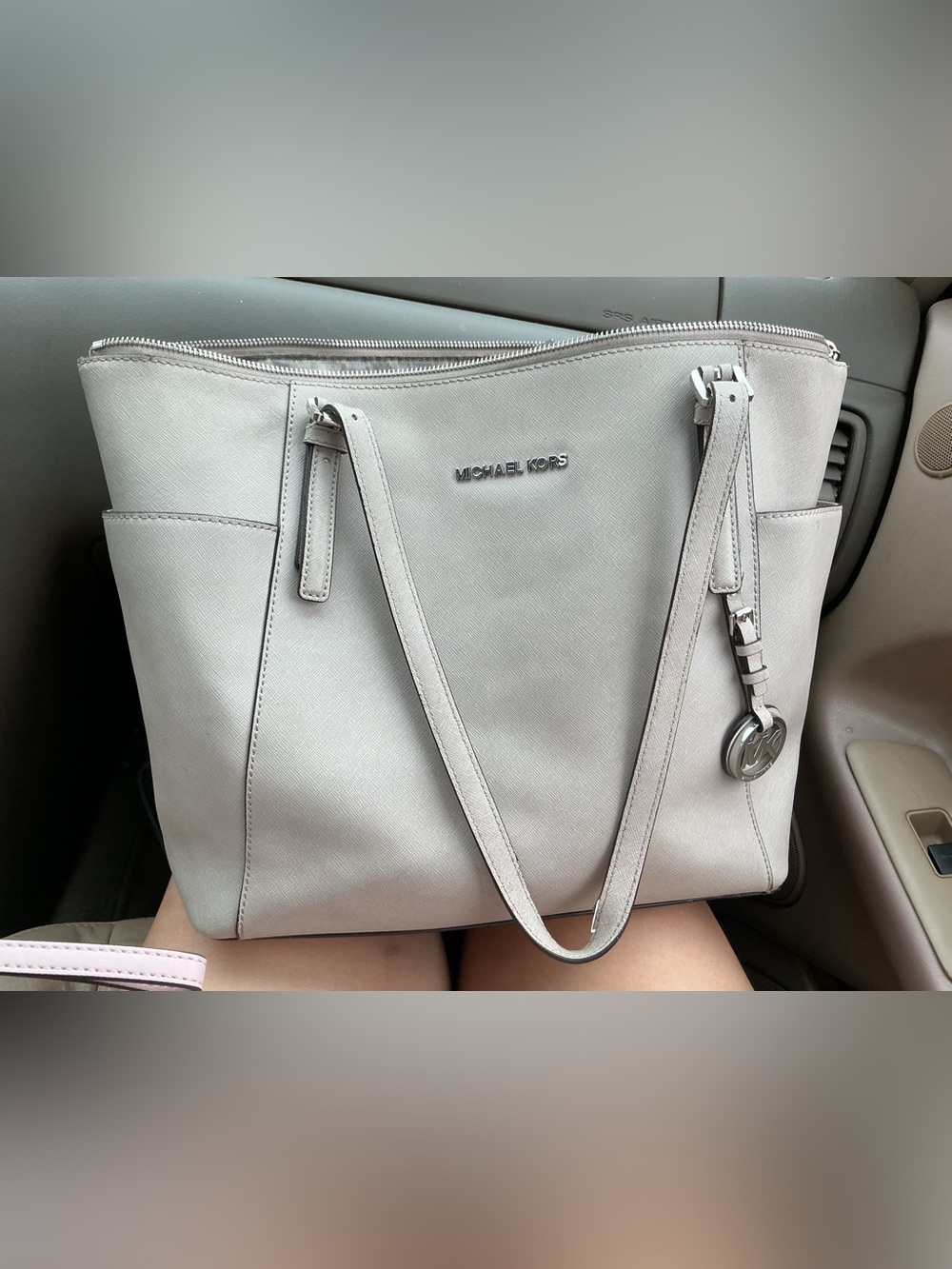 Michael Kors Light Gray Leather Tote Bag